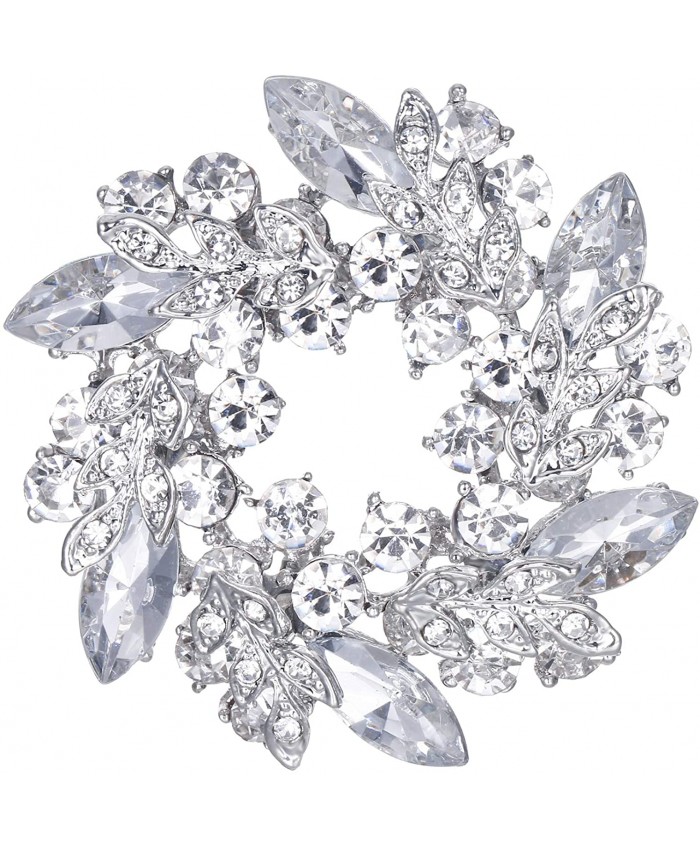 EVER FAITH Bridal Jewelry Clear Rhinestone Crystal Flower Wreath Corsage Brooch Pin Silver-Tone for Women Brooches And Pins