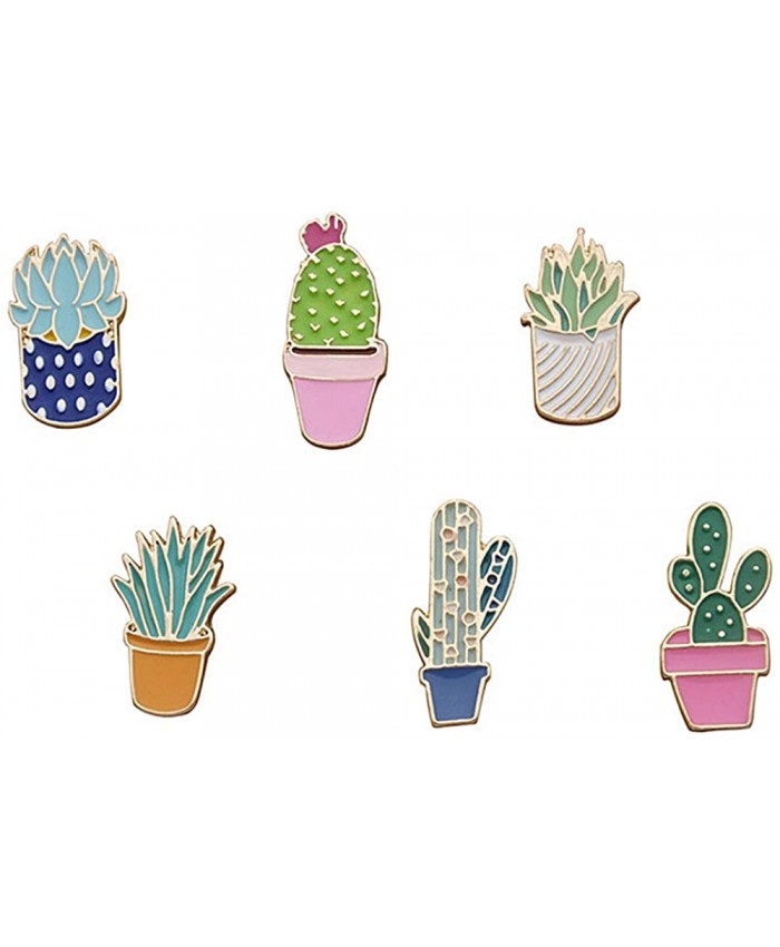 FLYPARTY 6 Pcs Cute Enamel Lapel Pins Sets Cartoon Animal Plant Fruits Foods Brooches Creative Pin Badges for Clothing Bags Backpacks Jackets Hat Accessory Succulents Cactus Plants