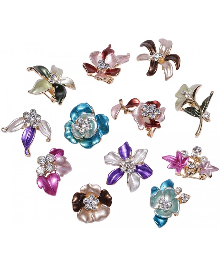 IPINK 12 Pcs Wholesale Lots Brooches Flower Floriated Brooch Pins Mixed Colors Design