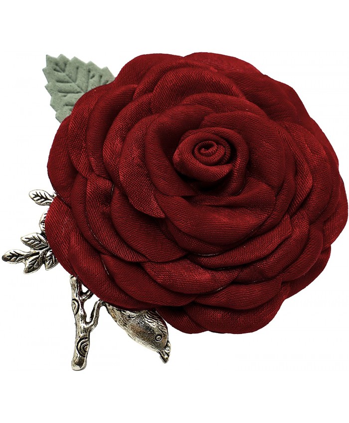 NhanDo Handmade Fabric Rose Flower Pin Brooch Tiny Red Flower Brooch Pin for Women and Men Floral Brooch Pin for Wedding Party Dress and Scarf