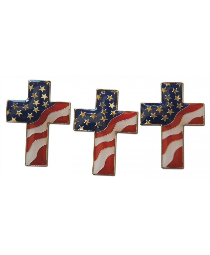 Novel Merk 3-Piece Cross Patriotic American Flag Stars & Stripes Lapel Pin or Hat Pin & Tie Tack Set with Clutch Back