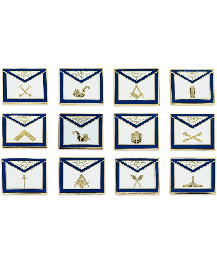 Officer Apron Set of 12 Pins Masonic Lapel Pin - [Blue & White][3 4'' Wide]
