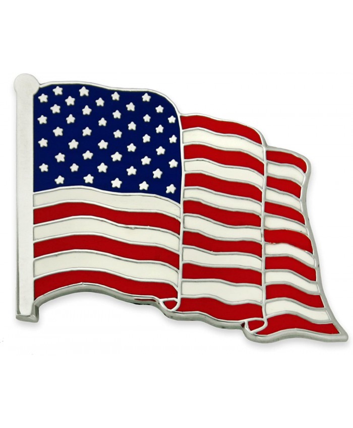 PinMart Made in USA Waving American Flag Enamel Lapel Pin - Silver