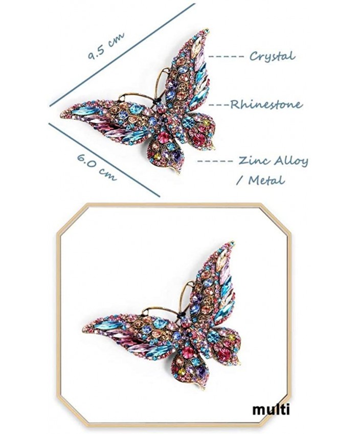 Rosette Hair Rhinestone Butterfly Brooch - Colorful Shining Crystal Brooch Pin Decoration Gift for Women Girls Multi
