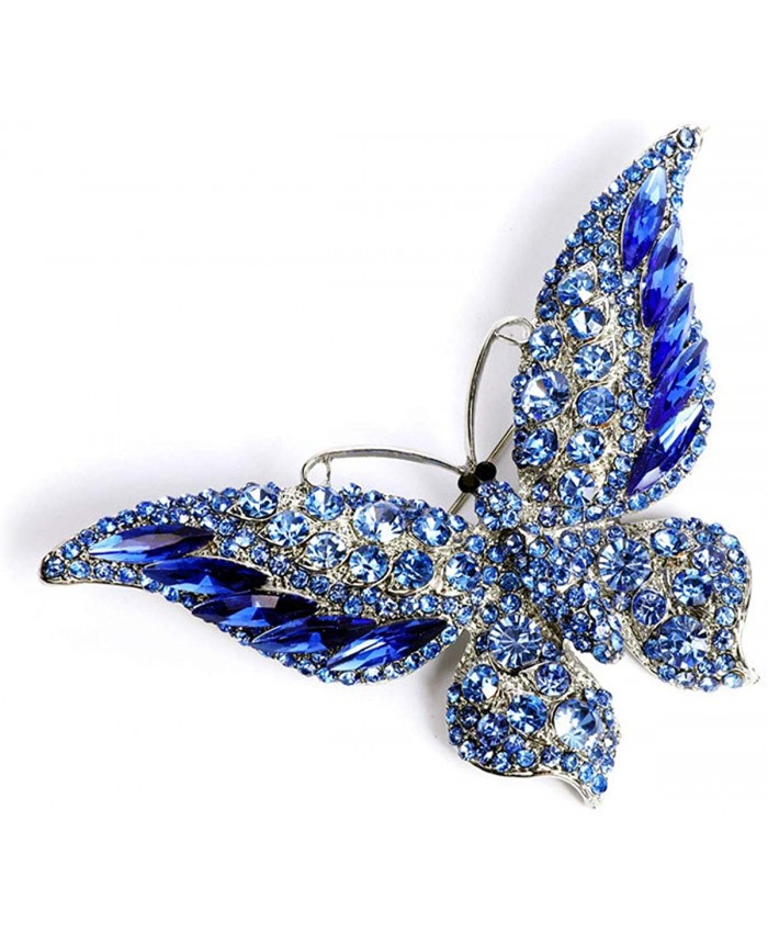 Suoirblss 3.74 Inches Vintage Rhinestone Butterfly Brooch Pin Crystal Cute Animal Rhinestones Corsage Pin Blue