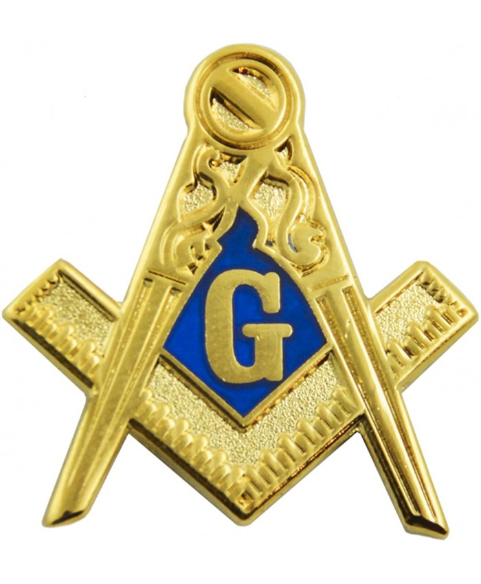 Traditional Square & Compass Masonic Lapel Pin - [Blue & Gold][1'' Tall] Brooches And Pins