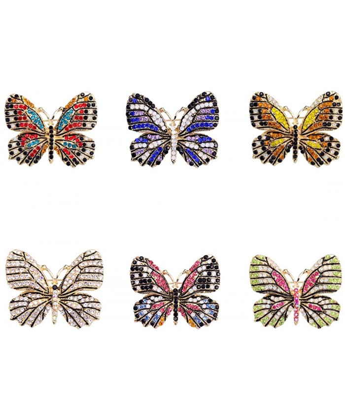 WeimanJewelry Lot 6pcs Multicolor Rhinestone Crystal Butterfly Brooch Pin Set for Women Style 2