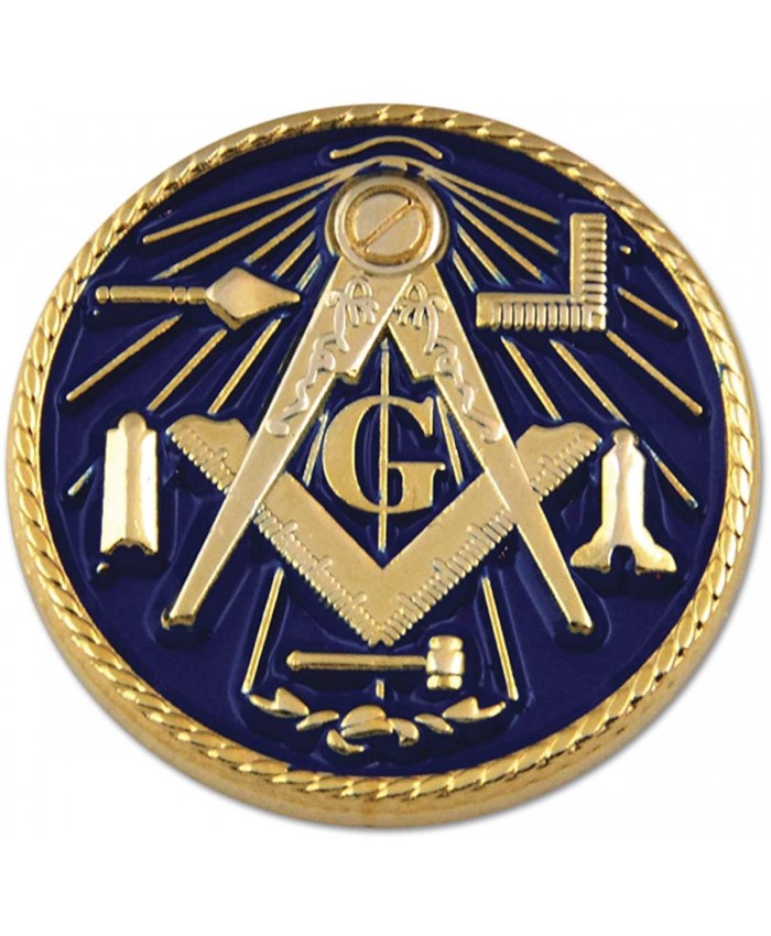 Working Tools Square & Compass Round Masonic Lapel Pin - [Blue & Gold][1'' Diameter]