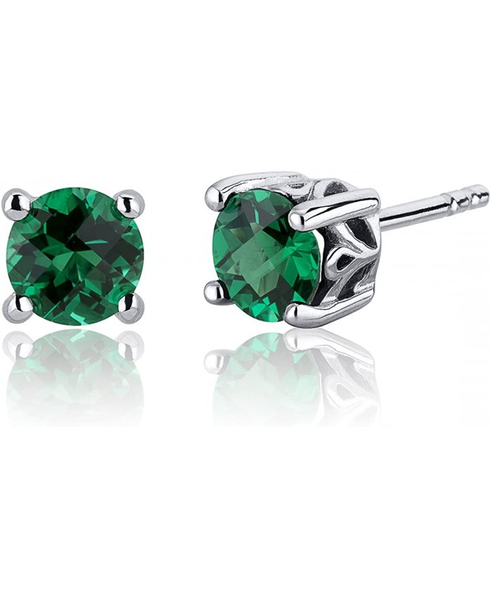 1.50 Carats Simulated Emerald Round Cut Stud Earrings Sterling Silver Peora