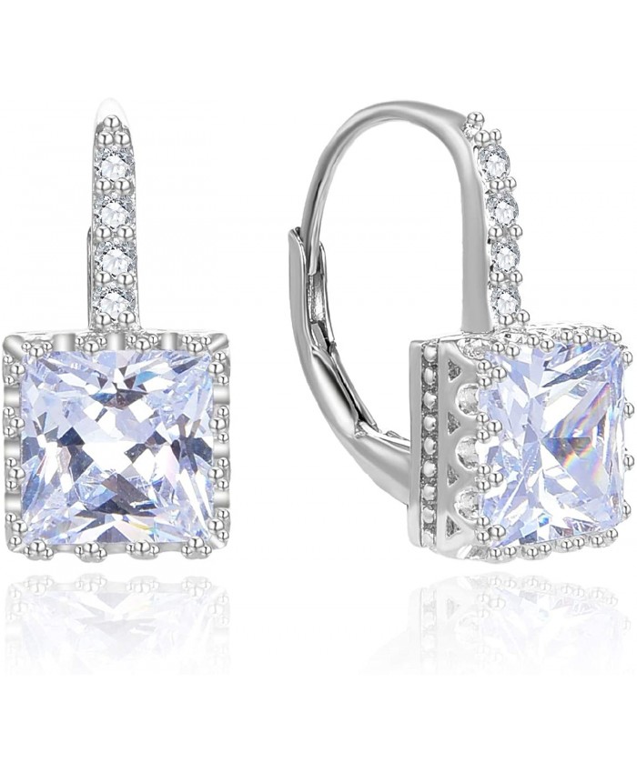 925 Sterling Silver 0.27Inch Princess Cut Swarovski Zirconia Leverback Earrings for Women…