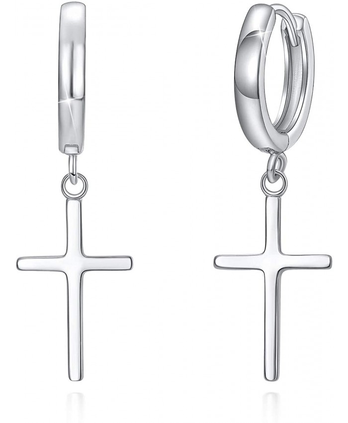 925 Sterling Silver Cross Huggie Hoop Earrings Minimalist Cross Charm Dangle Drop Earrings Dainty Cross Hoop Earrings Women Men