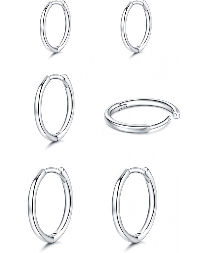 925 Sterling Silver Small Hoop Earrings - 14K White Gold Plated Silver Hoop Earrings | Tiny Endless Huggie Hoop Earring Cartilage Earrings for Women Girls Men6mm 8mm 10mm