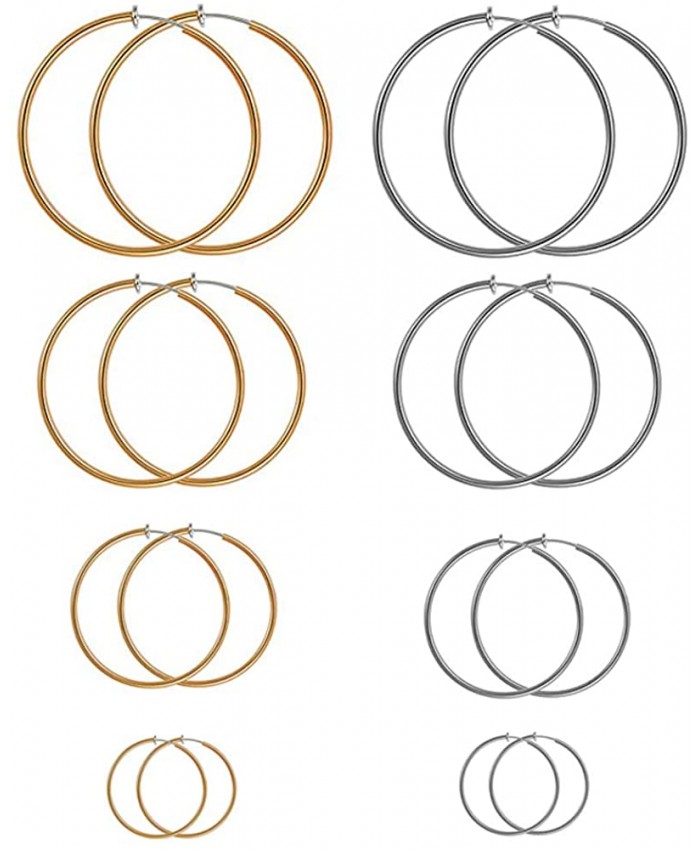 Aganippe Gold Silver Clip On Hoop Earrings for Women Non Piercing Earrings Jewelry Set Large Hoop Earrings for Women Teens Retractable Clip On Hoop Earrings