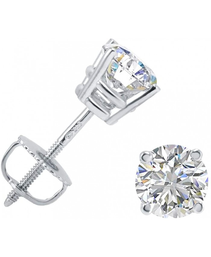 AGS Certified 1ct TW F-G Color I1-I2 Clarity Diamond Stud Earrings in 14K White Gold