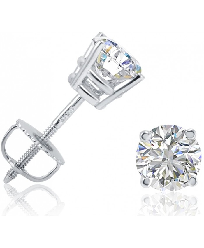 AGS Certified 1ct TW Round SI2-I1 Diamond Stud Earrings in 14K White Gold