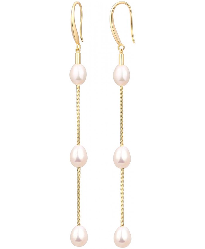 Baroque Pearl 18K Gold Hoop Drop Dangle Earrings for Women Long Snake Chain Dainty Bridal Earrings for Wedding