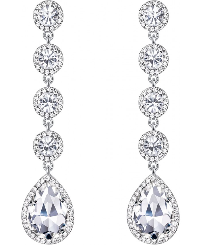 BriLove Wedding Bridal Dangle Earrings for Women Elegant Crystal Teardrop Chandelier Earrings Clear Silver-Tone