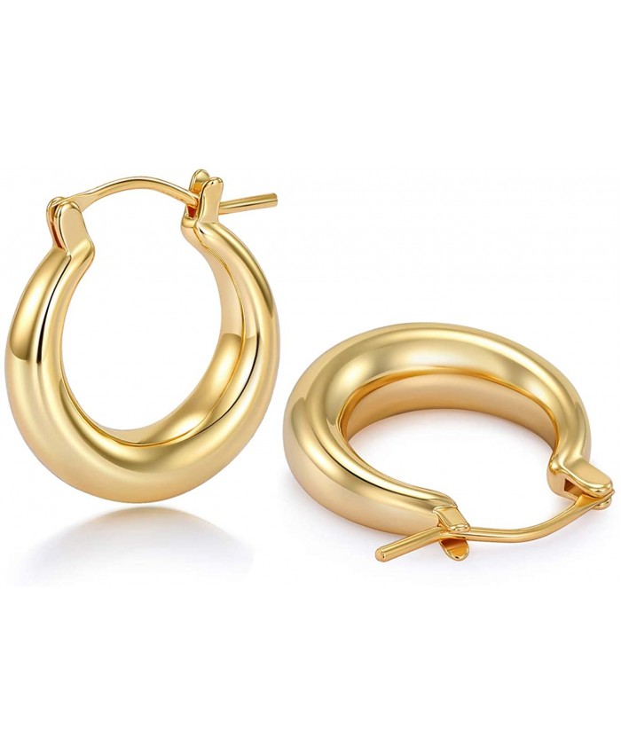 Chunky Gold Hoop Earrings for Women 14K Real Gold Plated Cute Dainty Hypoallergenic Small Hoops earring Minimalist Jewelry Gold 18mm