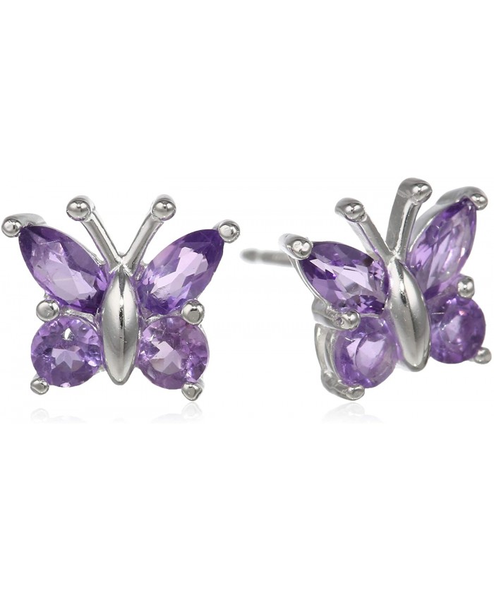  Collection Sterling Silver Genuine African Amethyst Butterfly Stud Earrings