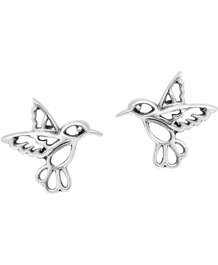 Cute Little Hummingbird in Flight .925 Sterling Silver Stud Earrings