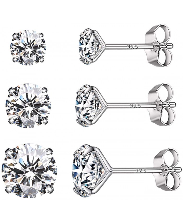 CZ Stud Earrings 925 Sterling Silver 18K Gold Plated Round Cubic Zirconia Hypoallergenic Set S4-6