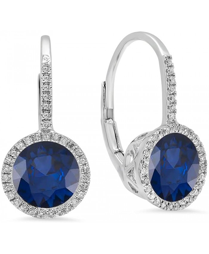 Dazzlingrock Collection 14K 7 MM Each Round Lab Created Blue Sapphire & White Diamond Ladies Hoop Earrings White Gold