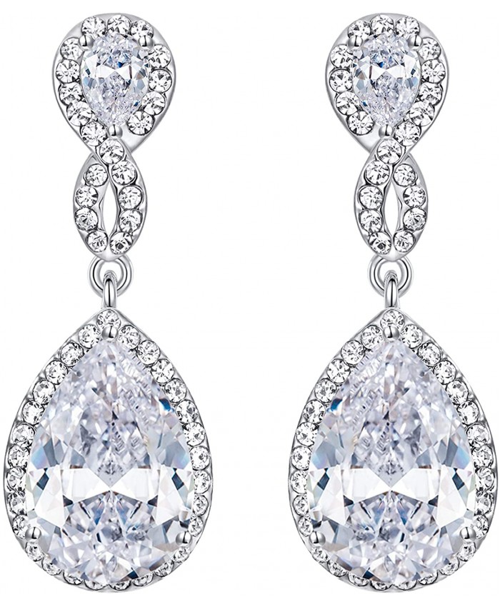 EVER FAITH Zircon Austrian Crystal Wedding 8-Shape Pierced Dangle Earrings Clear Silver-Tone