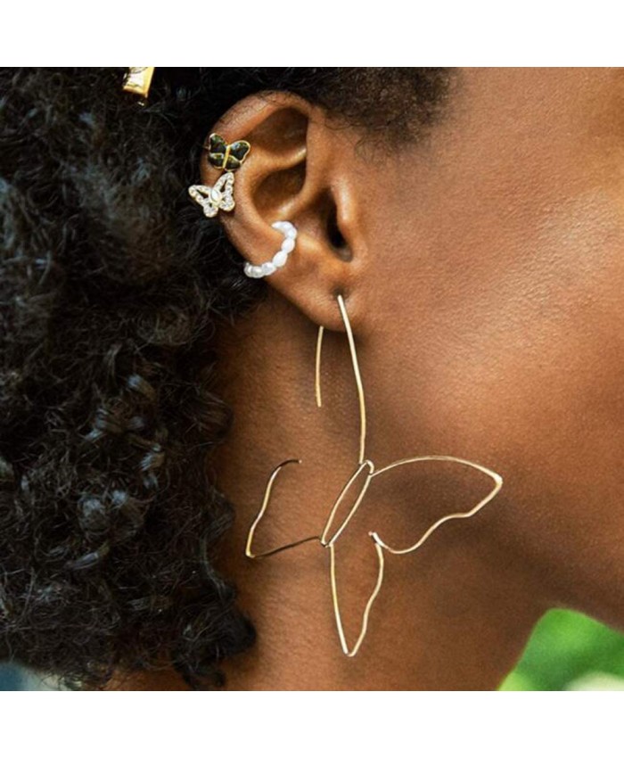 fxmimior Fashion Women Bohemian Gold Big Butterfly Earrings Tassels Long Chain Drop Dangle Earrings Jewelry for Women and Girls