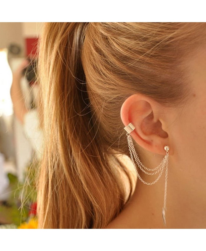 FXmimior Fashion Women Earrings Leaf Plume Pendant Long Chain Drop Dangle Earrings Jewelry Silver