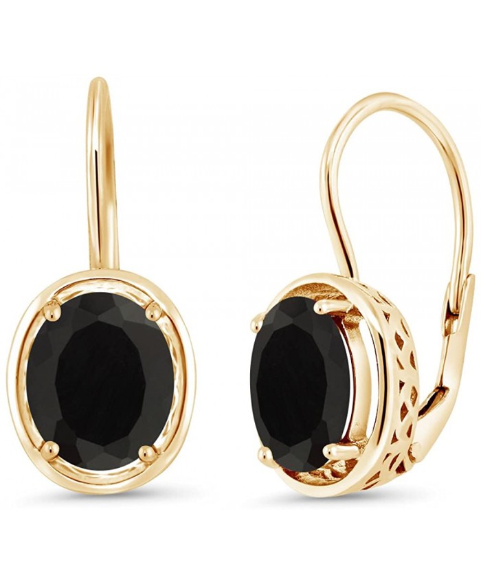 Gem Stone King Black Onyx 18K Yellow Gold Plated Silver Dangle Earrings 4.00 Ct Oval 9X7MM
