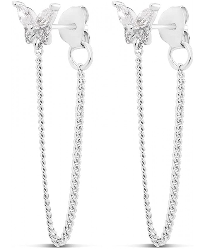 Highstreet .925 Sterling Silver dangling drop chain earrings for women | elegant design | hypoallergenic | light and easy on the ear for all day use CZ RHODIUM PLATED BUTTERFLY