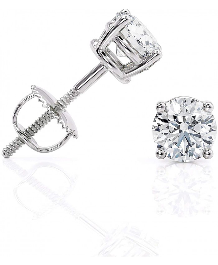 IGI Certified 1.5 Carat Diamond Round Stud Earrings in 14K White Gold with Screw Backs by Beverly Hills Jeweler