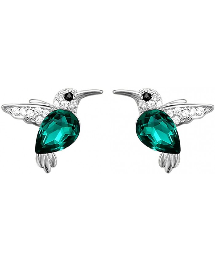 Jewever 925 Sterling Silver Hummingbird Ear Studs Blue Cubic Zirconia Earrings for Women Jewelry Gift Silvery