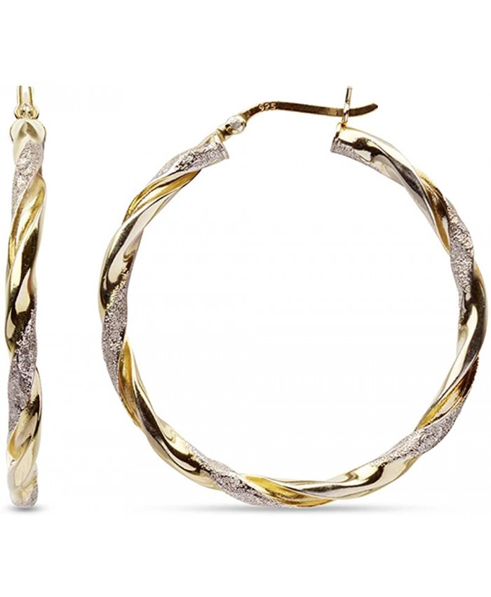 LeCalla Sterling Silver Jewelry Two-Tone Italian Design Hoop Earrings for Women 50 MM