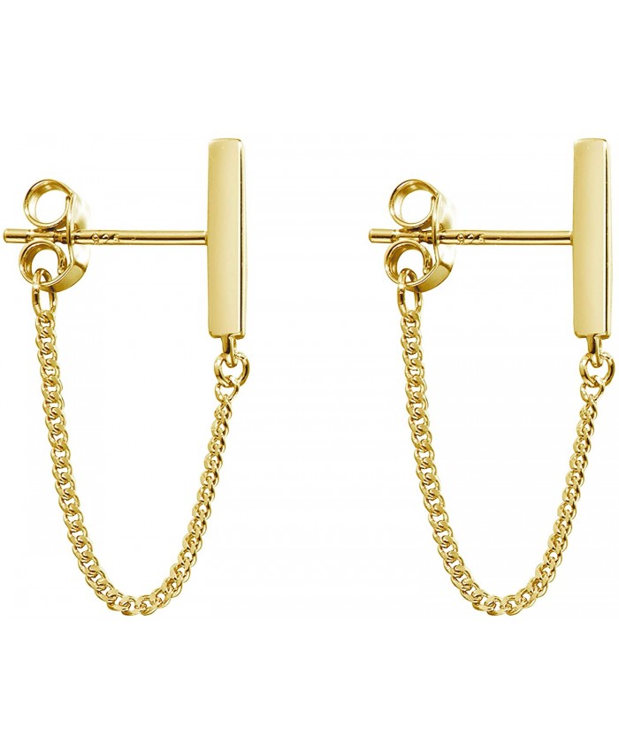 Minimalist Bar Earrings with Chain Sterling Silver Thread Earrings Gold Dangle Earrings for Women