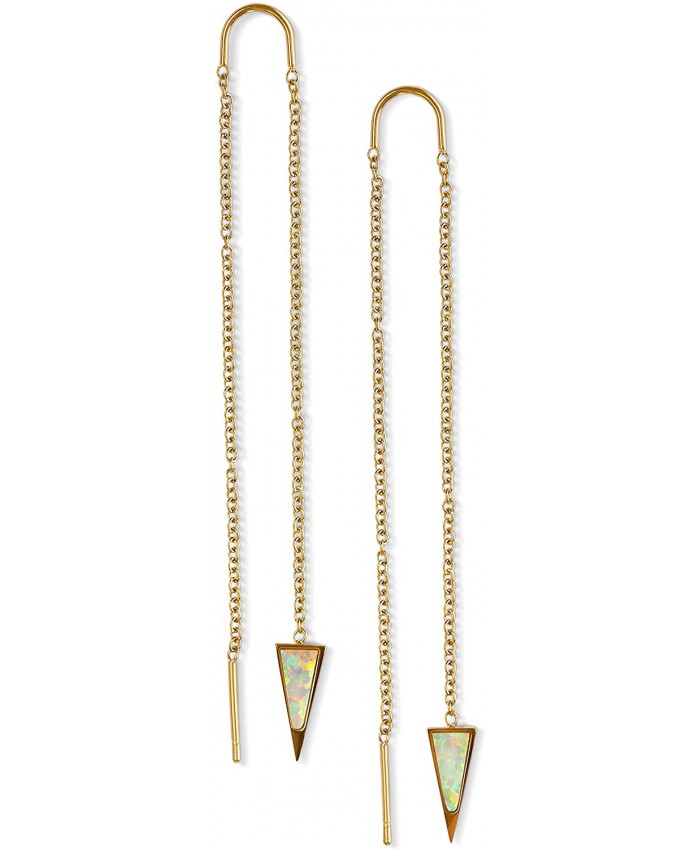 Opal Threader Earrings Dagger Earrings | 14k Gold Dipped Long Earrings For Women | Dangling Gold Earrings Chain Earrings | Celebrity Approved Hypoallergenic Thread Earrings For Women