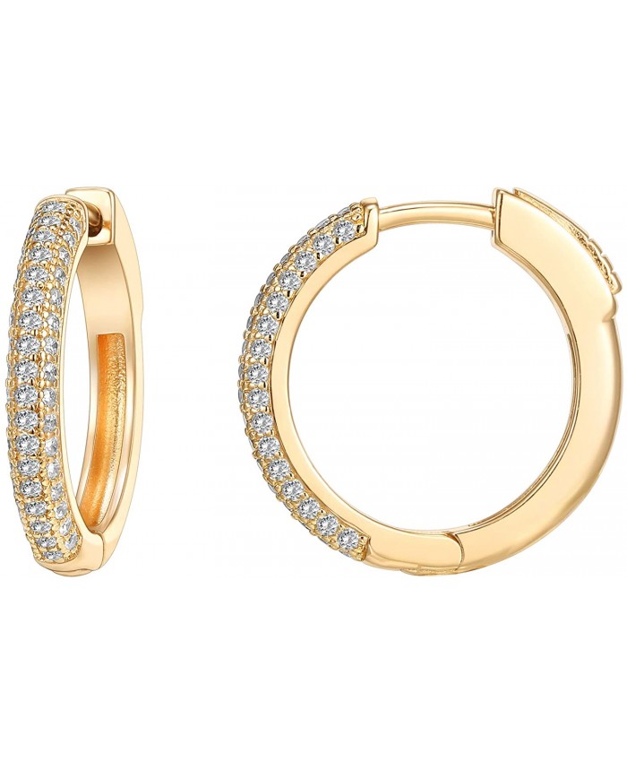 PAVOI 14K Gold Plated 925 Sterling Silver Cubic Zirconia Hoop Earrings | Yellow Gold Hoops