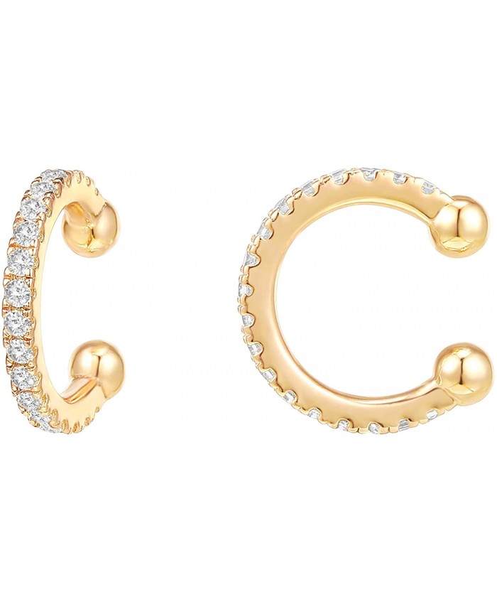 PAVOI 14K Gold Plated 925 Sterling Silver Cubic Zirconia Sparkling Round Huggie Ear Cuff Earrings in Rose Gold White Gold and Yellow Gold