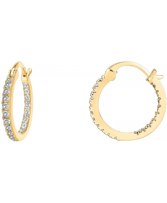 PAVOI 14K Gold Plated 925 Sterling Silver Post Cubic Zirconia Hoop Earrings | Small Yellow Gold Hoops
