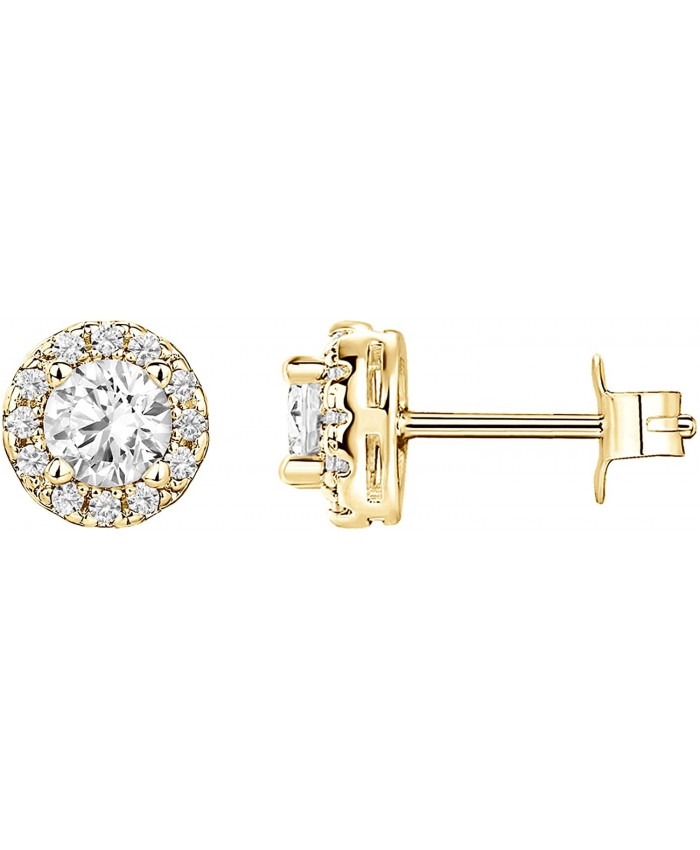 PAVOI 14K Gold Plated Sterling Silver Post Round Halo Cubic Zirconia Stud Earrings in Yellow Gold