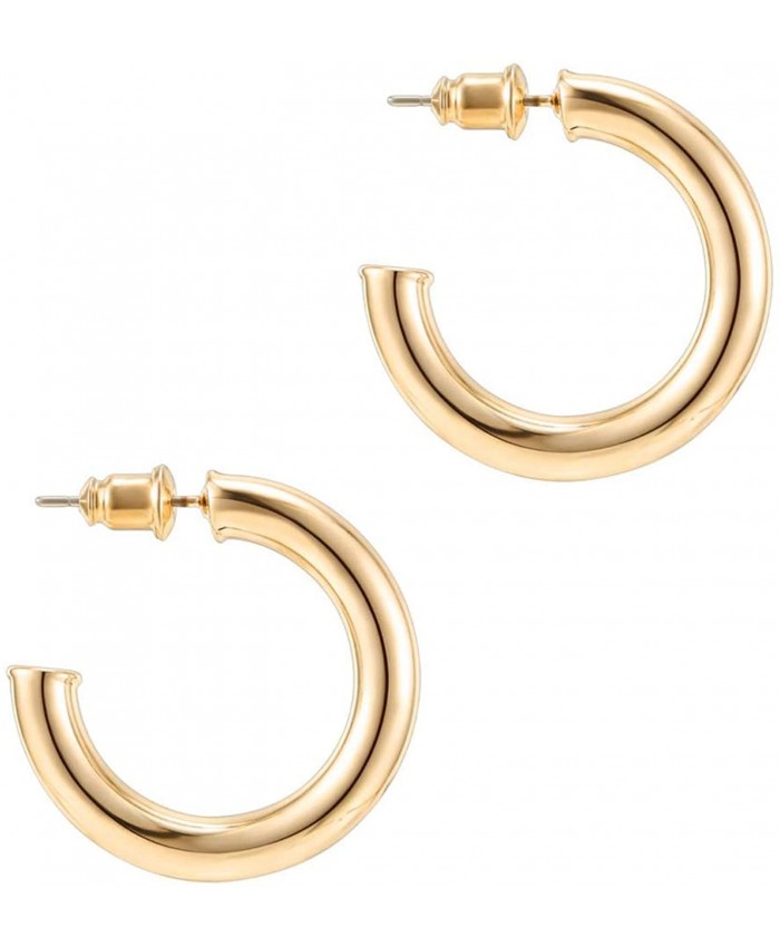 PAVOI 14K Yellow Gold Colored Lightweight Chunky Open Hoops | 30mm Yellow Gold Hoop Earrings for Women
