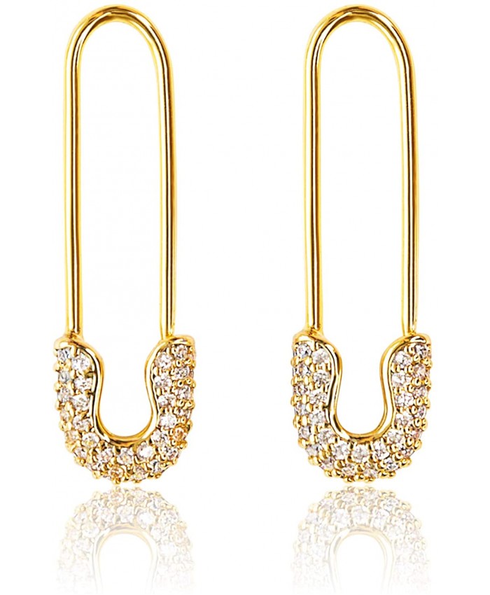 Safety Pin Earrings for Women | Paper Clip Earrings Dangle Earrings For Women | Hypoallergenic 14k Gold Earrings | Gold Plated Hoop Earrings Safety Pin Jewelry Paperclip Earrings