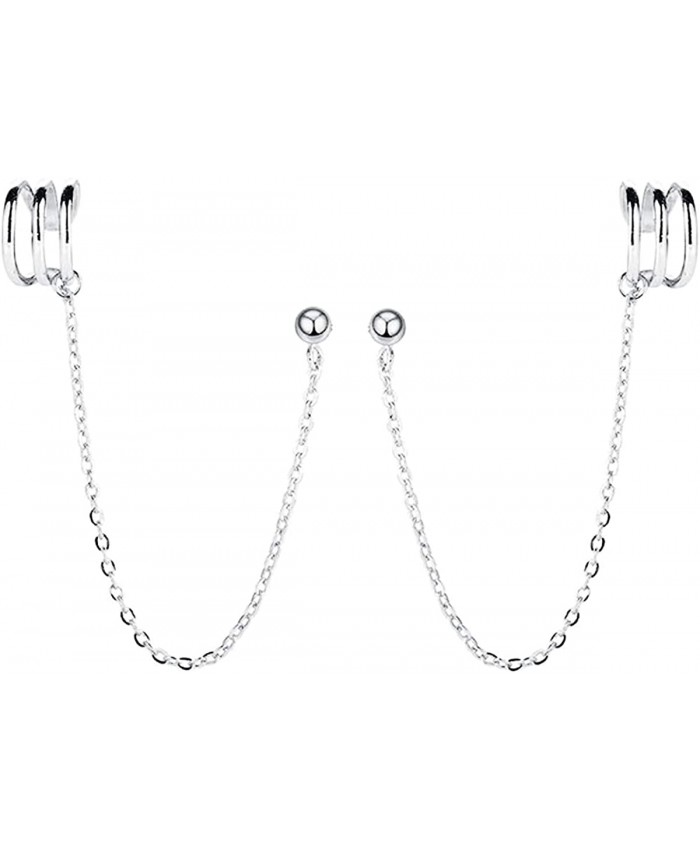 SLUYNZ 925 Sterling Silver Cuff Earrings Chain for Women Teen Girls Crawler Earrings Studs A-Silver