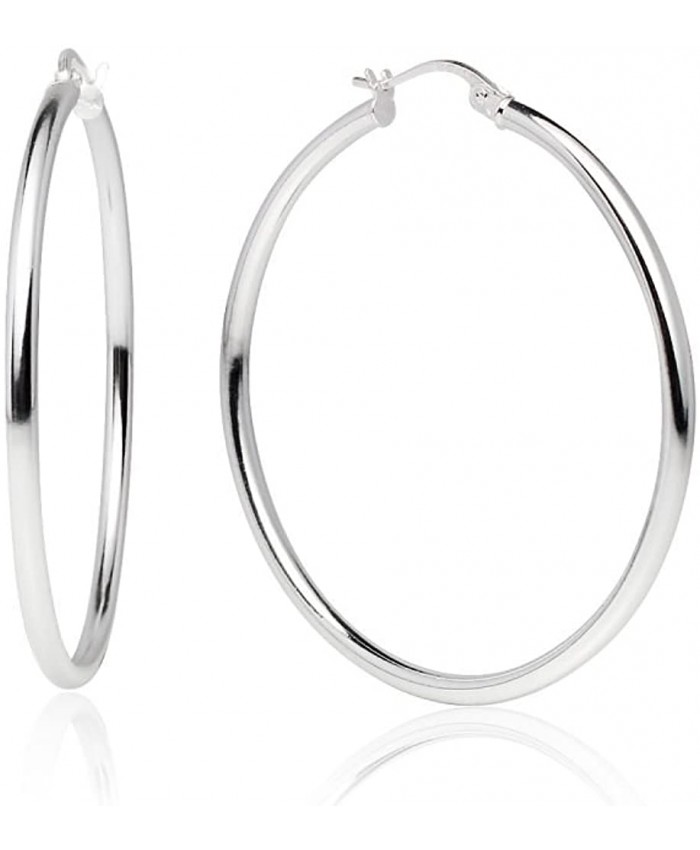 Sterling Silver High Polished Round-Tube Click-Top Thin Hoop Earrings 2x40mm