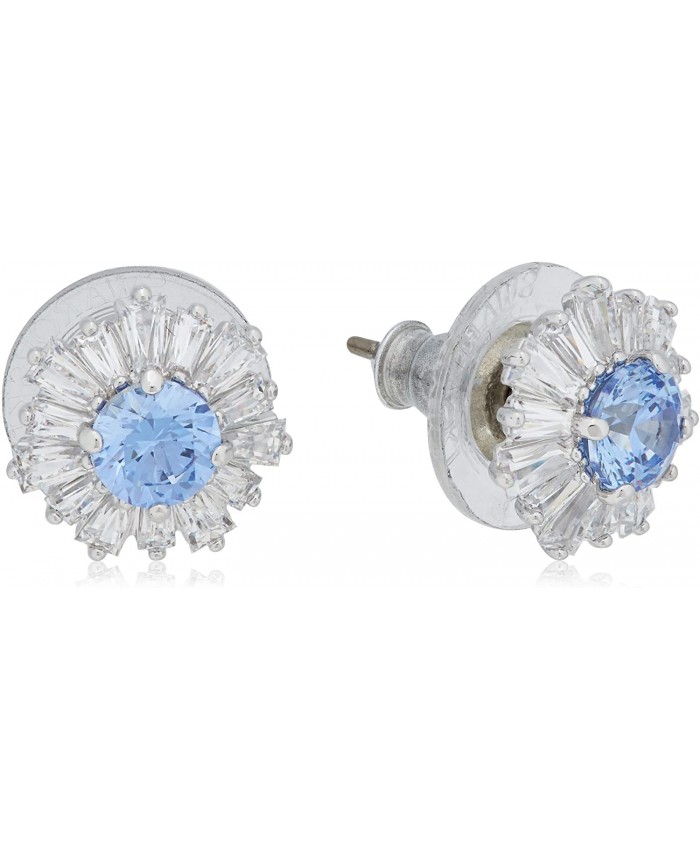 Swarovski Sunshine Stud Pierced Earrings for Women Set of White and Blue Crystal Studs Sun-Shaped with Rhodium Plating