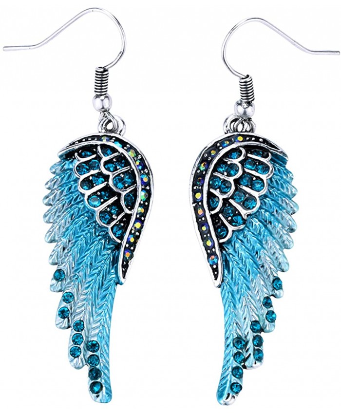 Szxc Women's Crystal Guardian Angel Wings Hypoallergenic Dangle Earrings Biker Jewelry - 2 1 4 inch…