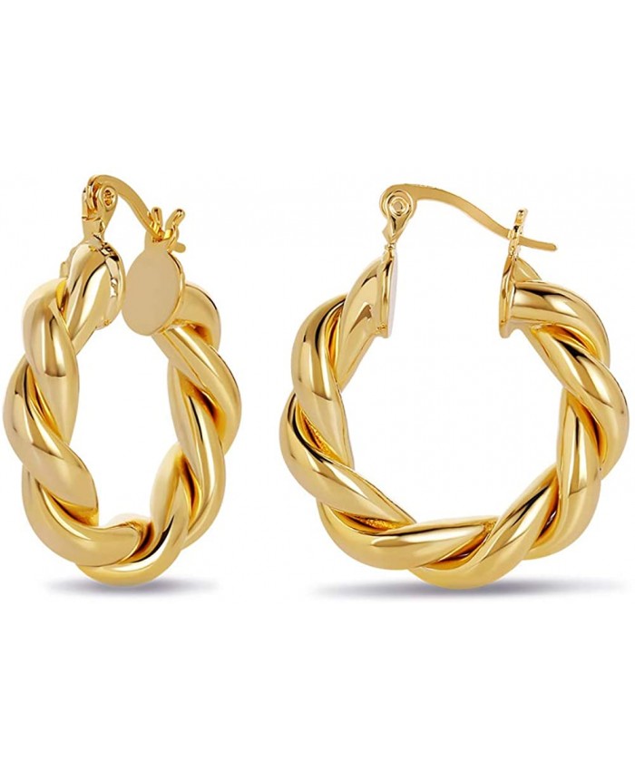 Twisted Hoop Earrings 14K Gold Filled Plated Dainty Lightweight Hypoallergenic Chunky Hoops Earrings for Women Gift