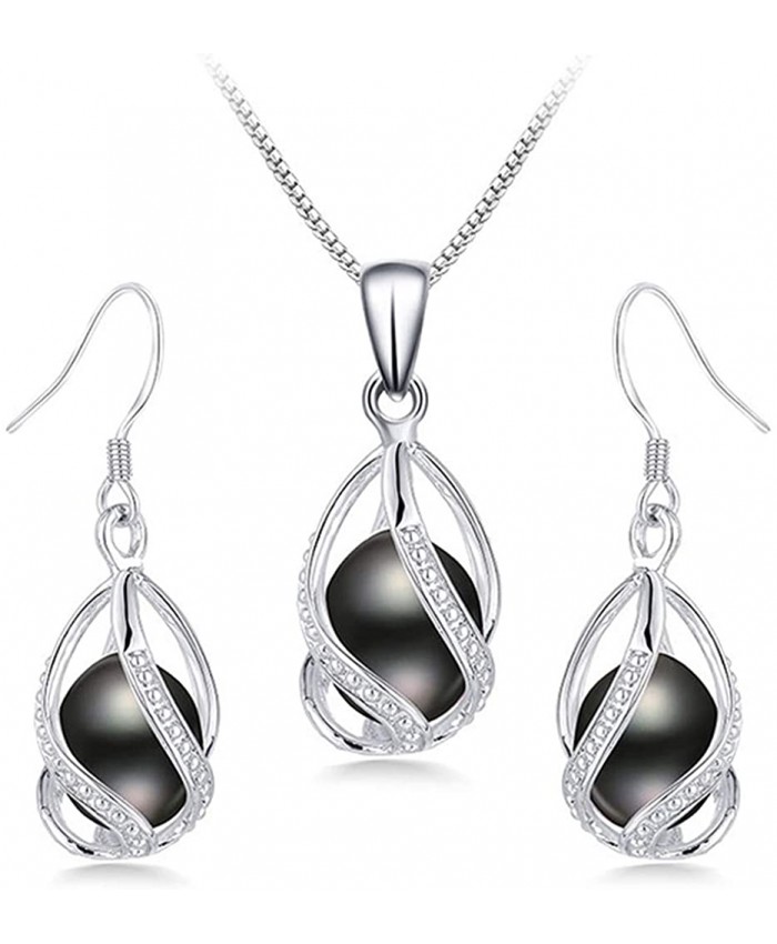 100% Natural Freshwater Pearl Jewelry Sets For Women Fashion 925 Sterling Silver Earrings&Pendant Wedding Jewelry Black