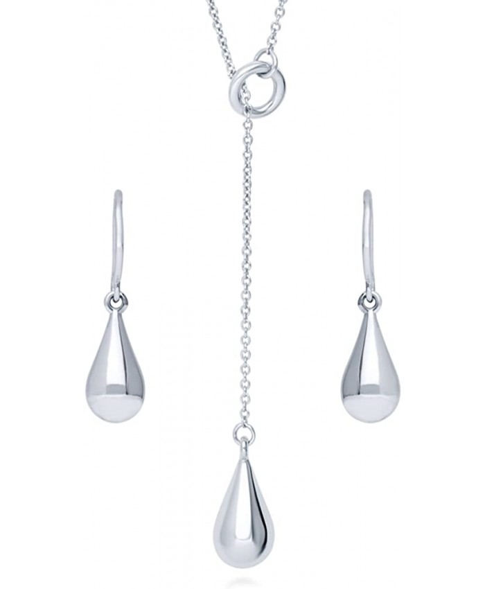 BERRICLE Rhodium Plated Sterling Silver Teardrop Fashion Necklace and Earrings Set