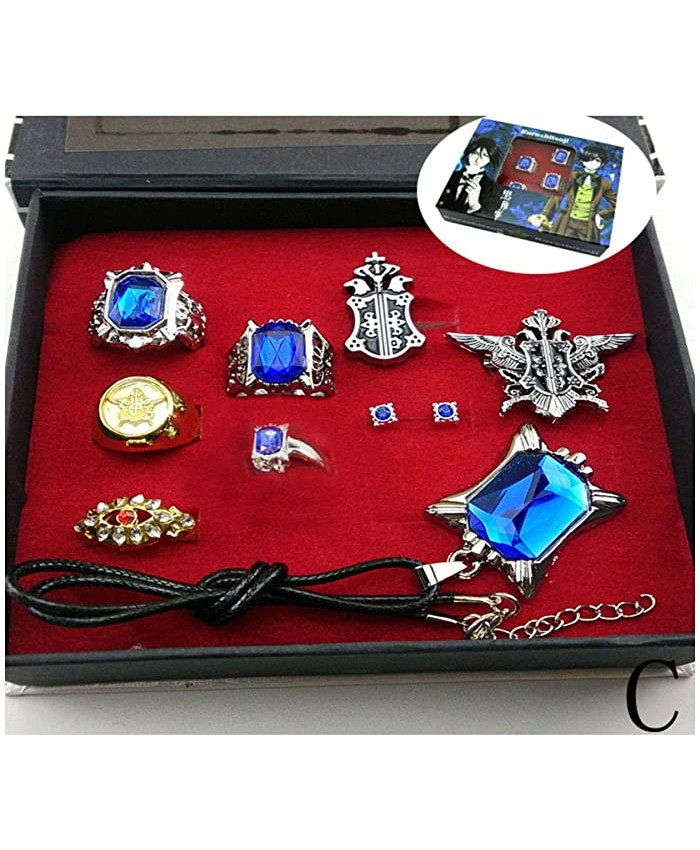 Cosplay Black Butler Ciel Sebastian Ring Necklace Earring Studs Set by HiRudolph